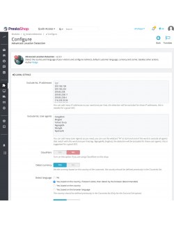 Configuraciones globales del modulo de Detección de Localización Avanzada para PrestaShop