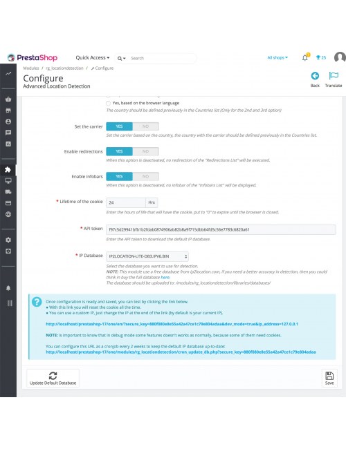 Global settings of the module Advanced Location Detection for PrestaShop