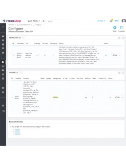 Listas del modulo de Detección de Localización Avanzada para PrestaShop