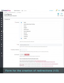 Formulario de redireccion del modulo de Detección de Localización Avanzada para PrestaShop