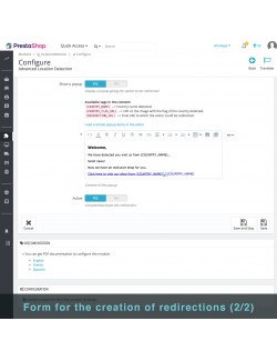 Formulario de redireccion del modulo de Detección de Localización Avanzada para PrestaShop
