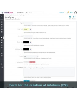 Formulario de la barra de informacion del modulo de Detección de Localización Avanzada para PrestaShop