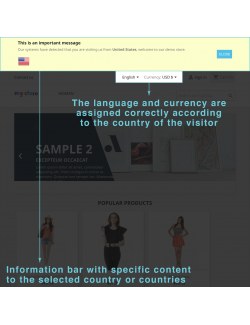 Barra informativa del modulo de Detección de Localización Avanzada para PrestaShop