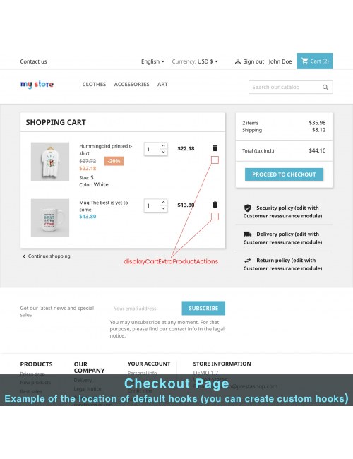 Vista de las bloques de contenido en la página del producto del módulo Contenido Extra del Producto para PrestaShop