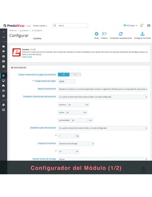Settings of the module Estafeta Carrier for PrestaShop