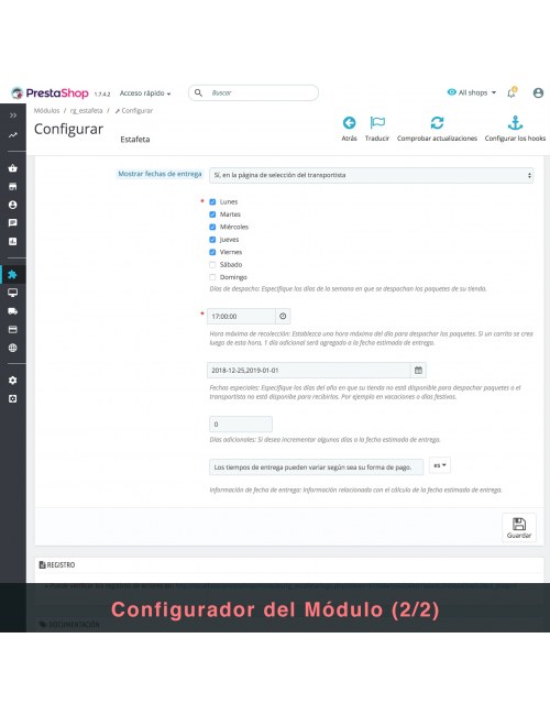 Settings of the module Estafeta Carrier for PrestaShop