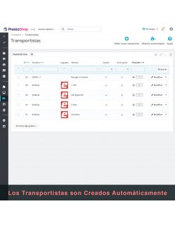 Carriers of the module Estafeta Carrier for PrestaShop