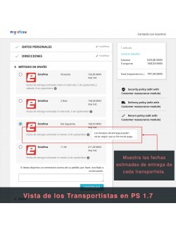 Services list of the module Estafeta Carrier for PrestaShop 1.7