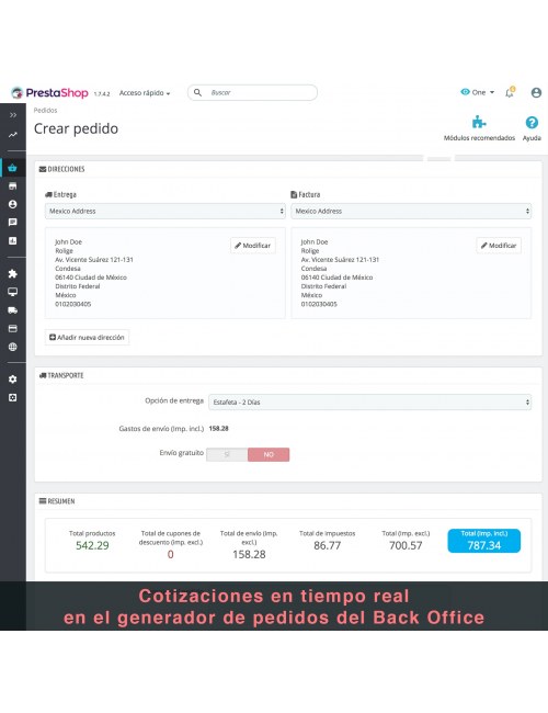 Admin order of the module Estafeta Carrier for PrestaShop