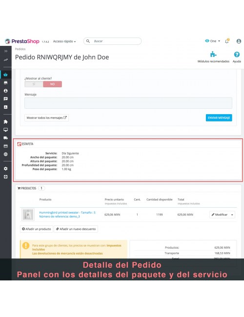 Admin order of the module Estafeta Carrier for PrestaShop
