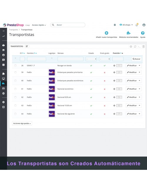 Carriers of the module FedEx Carrier for PrestaShop