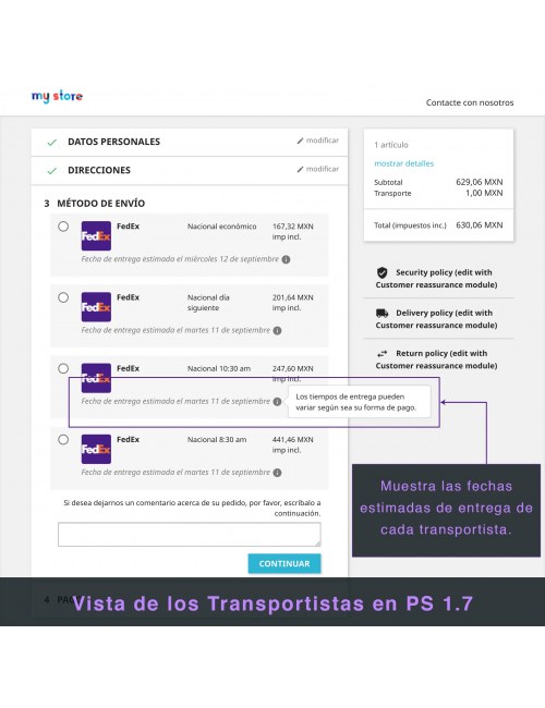 Services list of the module FedEx Carrier for PrestaShop 1.7