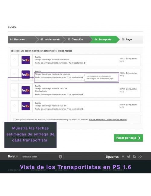 Services list of the module FedEx Carrier for PrestaShop 1.6