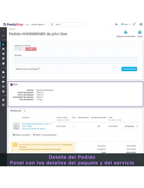 Admin order of the module FedEx Carrier for PrestaShop