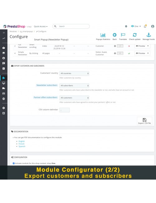 Exportador de suscriptores del módulo Popup Inteligente (Popup Newsletter) para PrestaShop