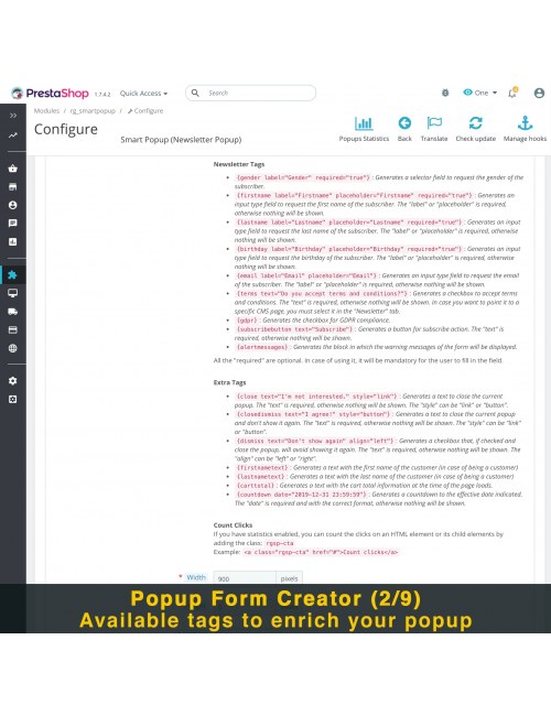 Popups form creator of the module Smart Popup (Newsletter Popup) for PrestaShop