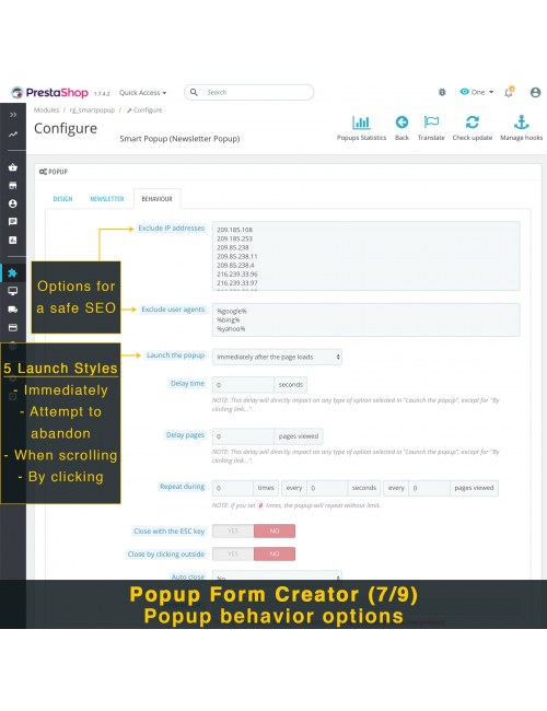 Formulario creador de ventanas emergentes del módulo Popup Inteligente (Popup Newsletter) para PrestaShop