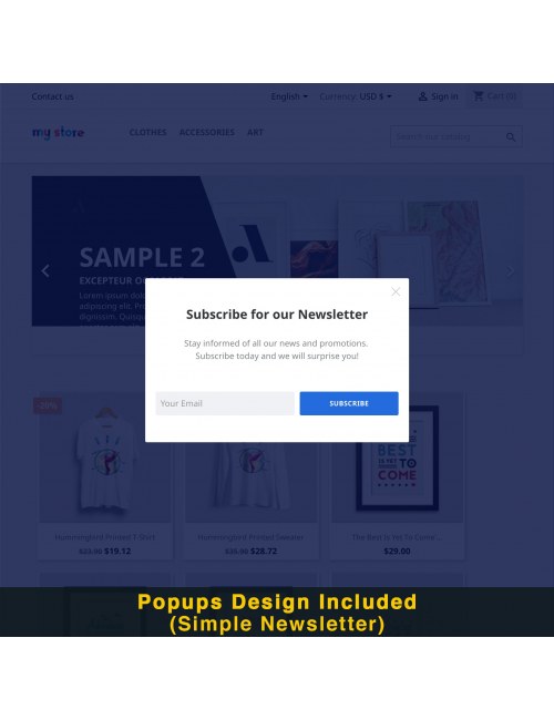 Diseño de boletín sencillo del módulo Popup Inteligente (Popup Newsletter) para PrestaShop