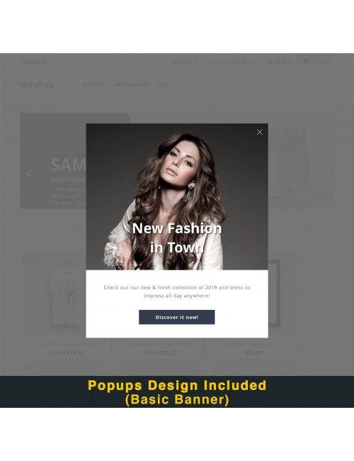 Basic banner design of the module Smart Popup (Newsletter Popup) for PrestaShop