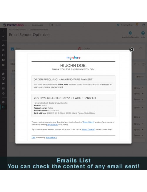 Vista previa de correo electrónico del módulo Optimizador Ultra Rápido de Envío de Correos para PrestaShop