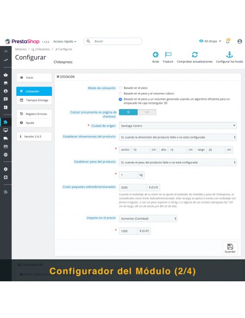 Settings of the module Chilexpress for PrestaShop
