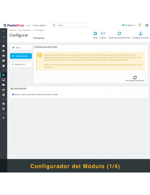 Settings of the module Chilexpress for PrestaShop