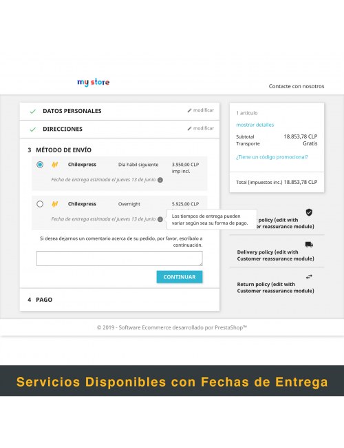 Services list of the module Chilexpress for PrestaShop