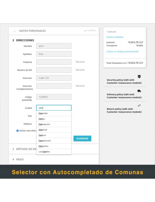 Address form of the module Chilexpress for PrestaShop