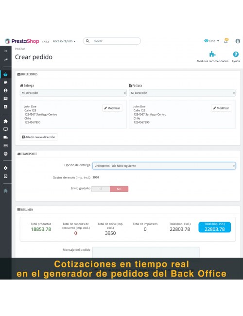 Order form of the module Chilexpress for PrestaShop