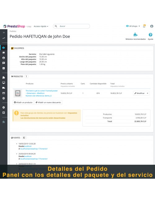 Order details of the module Chilexpress for PrestaShop