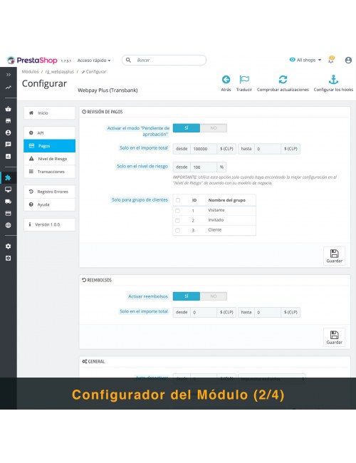 Configuraciones del módulo Webpay Plus (Transbank) para PrestaShop