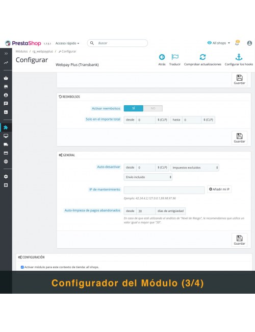 Configuraciones del módulo Webpay Plus (Transbank) para PrestaShop