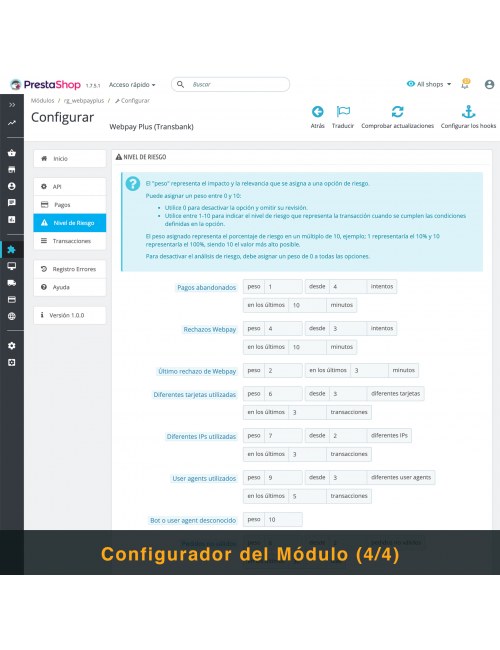Configuraciones del módulo Webpay Plus (Transbank) para PrestaShop