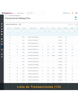 Lista de transacciones del módulo Webpay Plus (Transbank) para PrestaShop