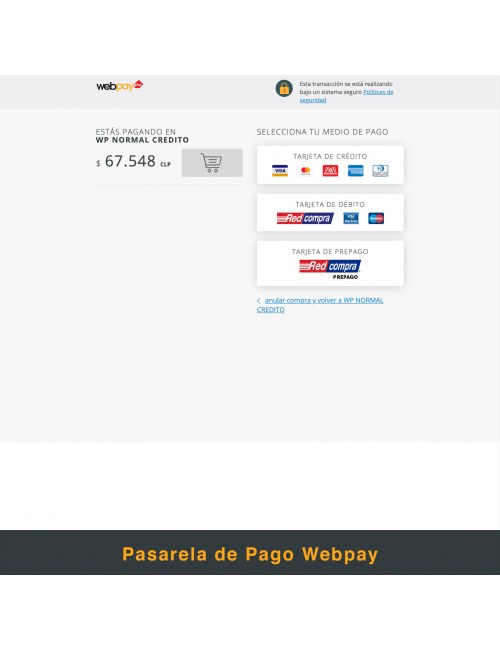 Pasarela de pago del módulo Webpay Plus (Transbank) para PrestaShop