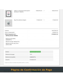 Página de confirmación de pago del módulo Webpay Plus (Transbank) para PrestaShop