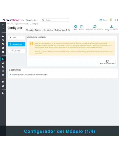 Configuraciones del módulo PrestaShop Mensajero Express en Motocicleta y Bicicleta para Chile