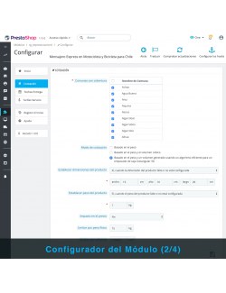 Configuraciones del módulo PrestaShop Mensajero Express en Motocicleta y Bicicleta para Chile