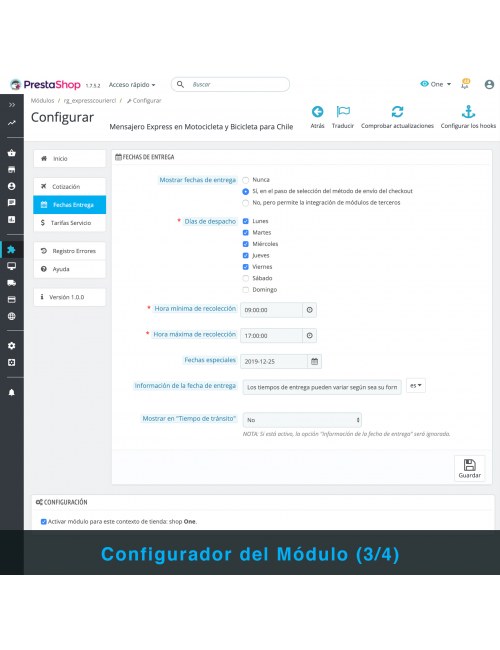 Configuraciones del módulo PrestaShop Mensajero Express en Motocicleta y Bicicleta para Chile