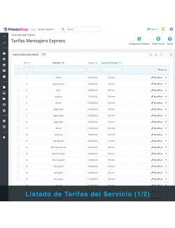 Lista de tarifas de mensajería del módulo PrestaShop Mensajero Express en Motocicleta y Bicicleta para Chile