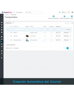 Lista de transportistas del módulo PrestaShop Mensajero Express en Motocicleta y Bicicleta para Chile