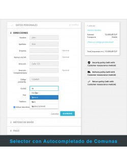 Autocompletador de comunas del módulo PrestaShop Mensajero Express en Motocicleta y Bicicleta para Chile