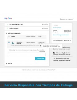 Lista de servicios del módulo PrestaShop Mensajero Express en Motocicleta y Bicicleta para Chile