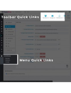 Quick links of the module Web Browser Push Notifications using OneSignal for PrestaShop