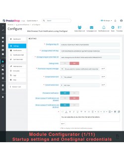 Configuraciones del módulo Notificaciones Push del Navegador Web usando OneSignal para PrestaShop