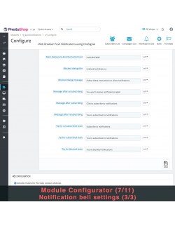 Configuraciones de la campana de notificaciones del módulo Notificaciones Push del Navegador Web usando OneSignal para PrestaSho