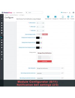 Configuraciones de la campana de notificaciones del módulo Notificaciones Push del Navegador Web usando OneSignal para PrestaSho