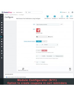 Configuraciones del recordatorio de carrito del módulo Notificaciones Push del Navegador Web usando OneSignal para PrestaShop