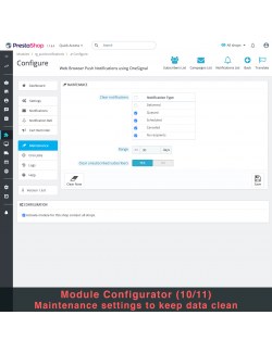 Maintenance settings of the module Web Browser Push Notifications using OneSignal for PrestaShop