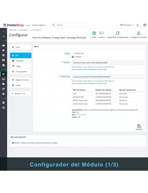 Settings of the module Flow Plus for PrestaShop